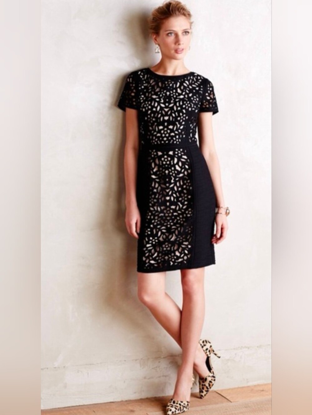 Anthropologie Maeve Lasercut Basalt Sheath Dress | Size 4